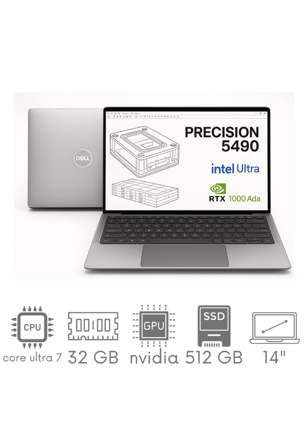 Stacja Graficzno-Robocza DELL Precision 5490 Ultra 7 165H 32GB 512 SSD 14" FHD+ 1920x1200 RTX 1000 Ada 6GB WiFi BT KAM Win11Pro Gw12Mc