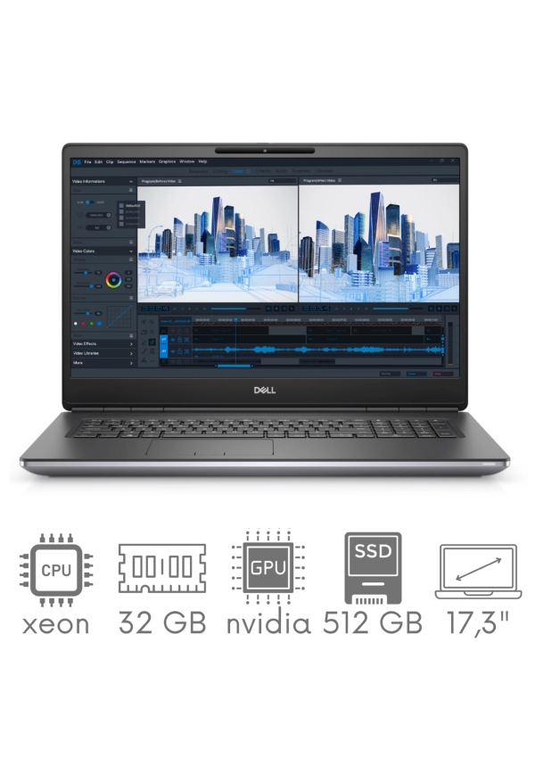 Stacja Graficzno-Robocza Dell Precision 7750 Xeon W-10855M 32GB 512 SSD 17,3" 4K UHD 3840x2160 Quadro RTX5000 16GB Modem LTE KAM WiFi BT W11Pro Gw12mc