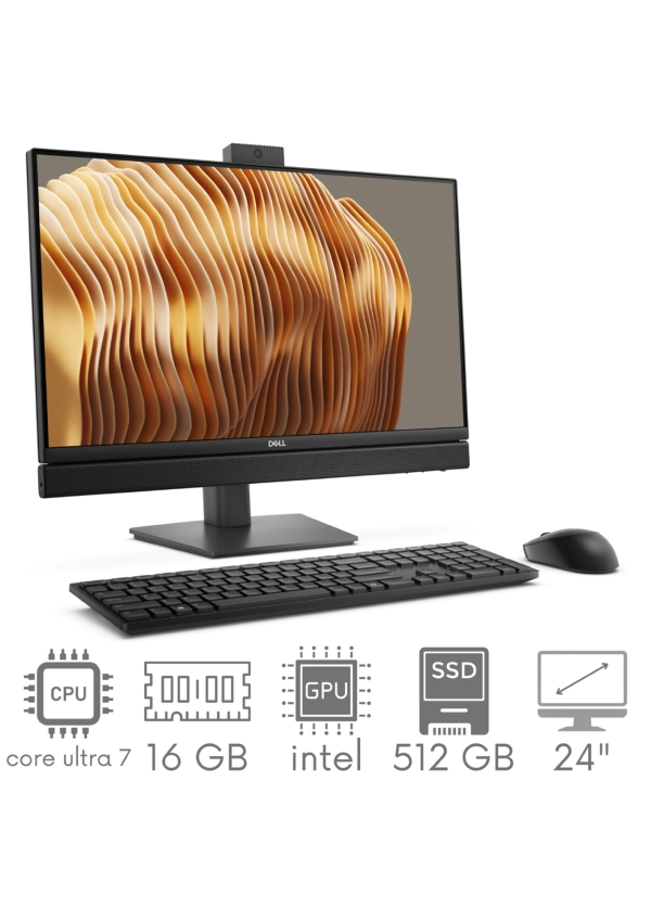2w1 Komputer PC Dell Pro 24 All-in-One QC24250 Ultra 7 265 16GB 512 SSD 24" FHD 1920x1080 100Hz  KAM WiFi BT Win11Pro GW12mc