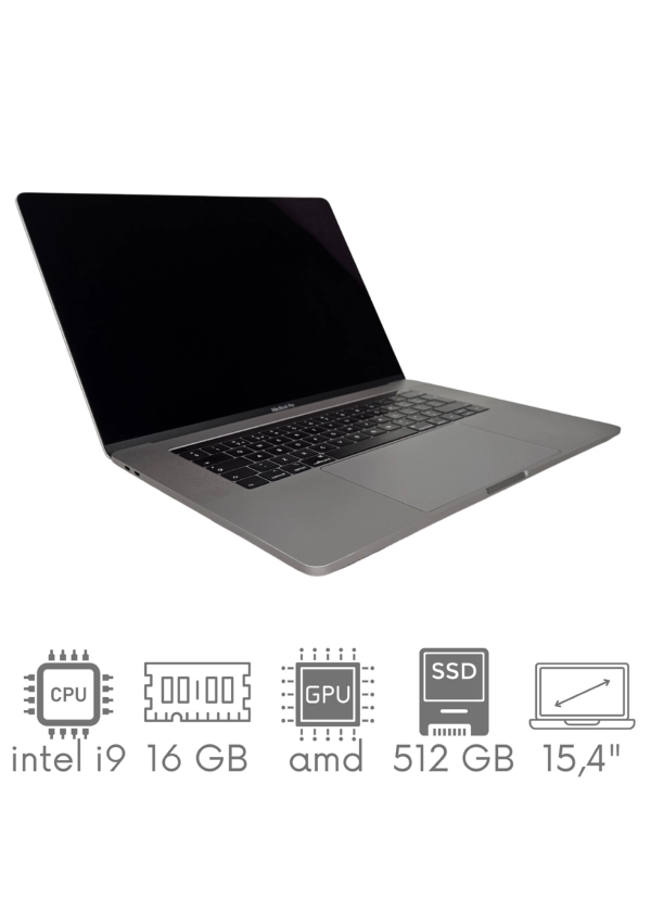 Apple MacBook Pro A1990 i9-9880H 16GB 512 SSD 15,4" Retina 2880x1800 Radeon Pro 560X 4GB WiFi BT Kam OS Sequoia PL Gw12mc