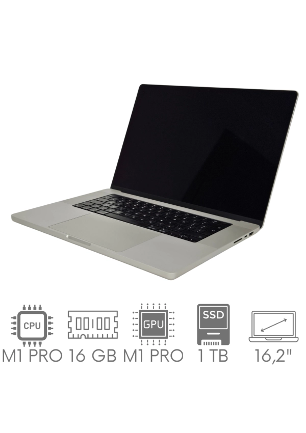 Apple MacBook Pro 16 A2485 M1 PRO 16GB 1TB SSD 16,2" Liquid Retina XDR 3456x2234 WiFi BT Kam OS Sequoia PL Gw12mc