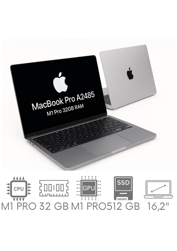 Apple MacBook Pro 16 A2485 M1 PRO 32GB 512 SSD 16,2" Liquid Retina XDR 3456x2234 WiFi BT Kam OS Sequoia PL Gw12mc