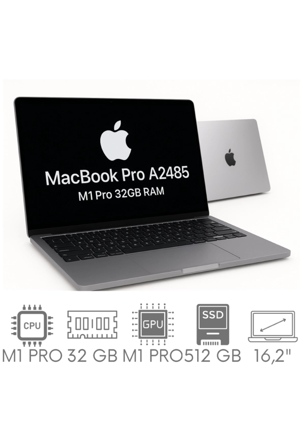 Apple MacBook Pro 16 A2485 M1 PRO 32GB 512 SSD 16,2" Liquid Retina XDR 3456x2234 WiFi BT Kam OS Sequoia PL Gw12mc