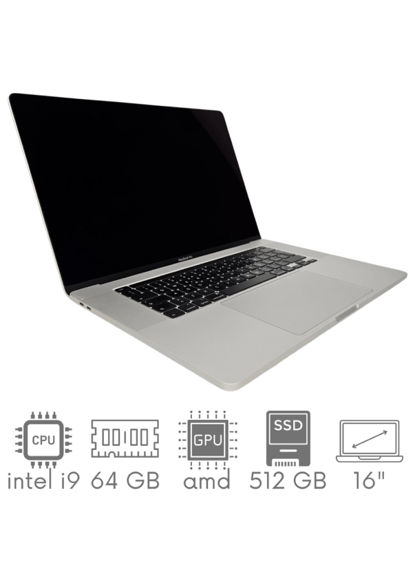 Apple MacBook Pro A2141 i9-9980HK 64GB 512 SSD 16" Retina 3072x1920 Radeon Pro 5500M 8GB WiFi BT Kam OS Sequoia PL Gw12mc
