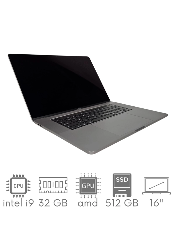 Apple MacBook Pro A2141 i9-9980HK 32GB 512 SSD 16" Retina 3072x1920 Radeon Pro 5500M 4GB WiFi BT Kam OS Sequoia PL Gw12mc